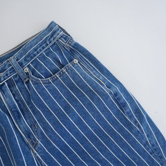 American Eagle Blue White Stripe Straight Tapered Mom Denim Blue Jeans 2 - Picture 7 of 14